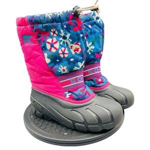 Sorel Drawstring Winter Boots Floral Pink Size 5 Youth Bootie Kids Waterproof